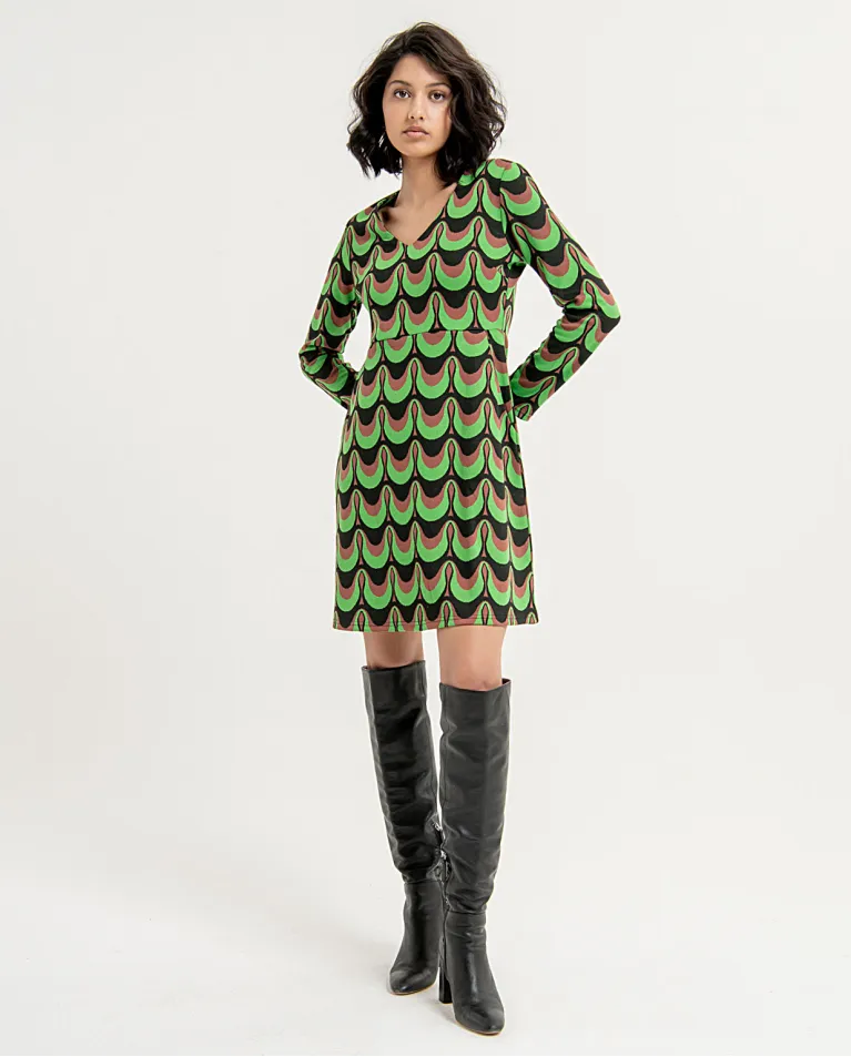 4-A1405 Green Print Lourdes Tunic Dress