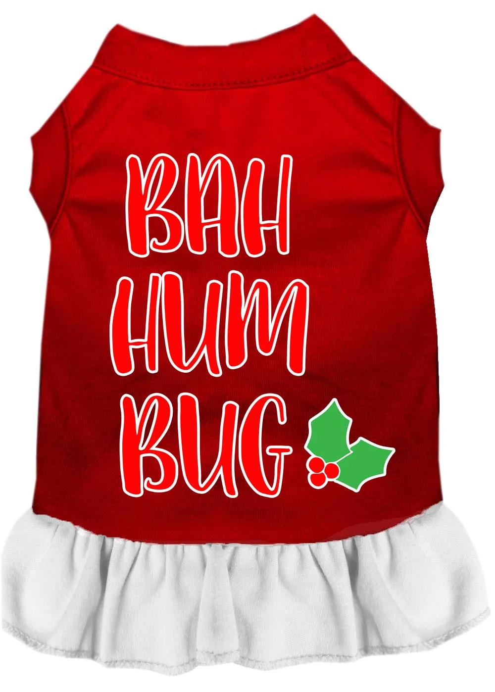 Bah Humbug Screen Print Dog Dress Red With White Lg