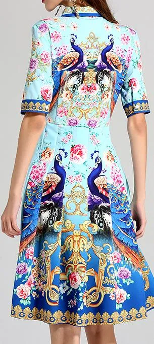 Baroque Parrot Print Shirt-Dress