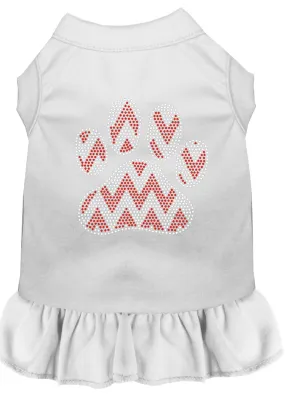 Candy Cane Chevron Paw Rhinestone Dog Dress White Xl (16)