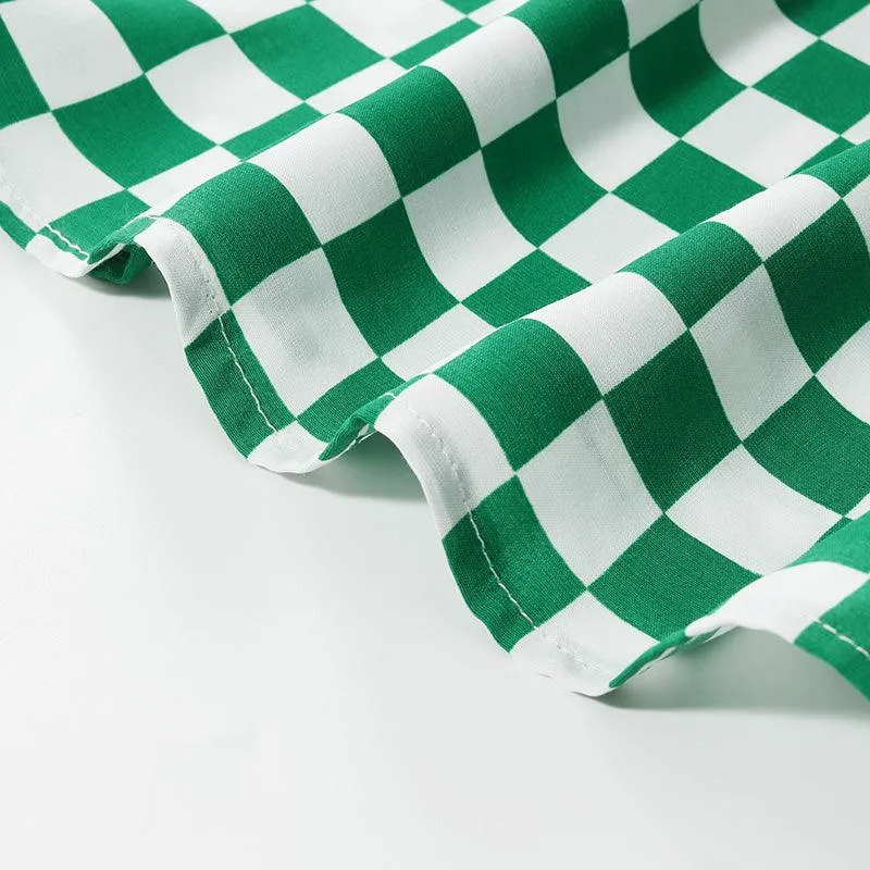 Checkerboard Slip & Shirring Dress Set
