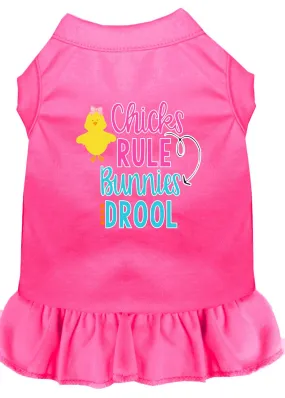 Chicks Rule Screen Print Dog Dress Bright Pink Xs (8)