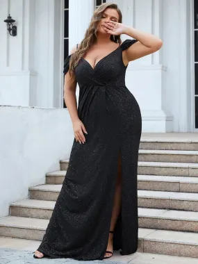 Deep V Neck Plus Size Long Evening Dresses with Split