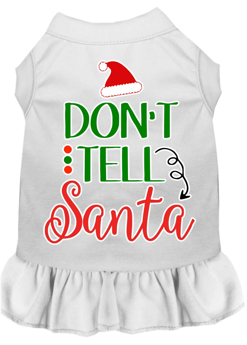 Don't Tell Santa Screen Print Dog Dress White Med