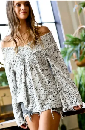 Leopard print exposed shoulder top
