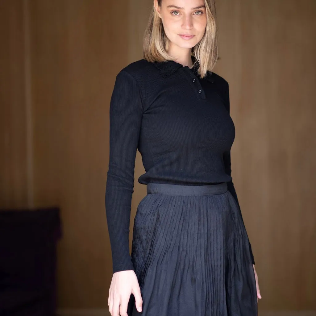 Pleated Chiffon Skirt | Black [Final Sale]