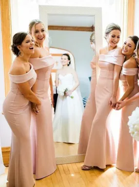 Sheath Floor Length Pink Satin Bridesmaid Dress