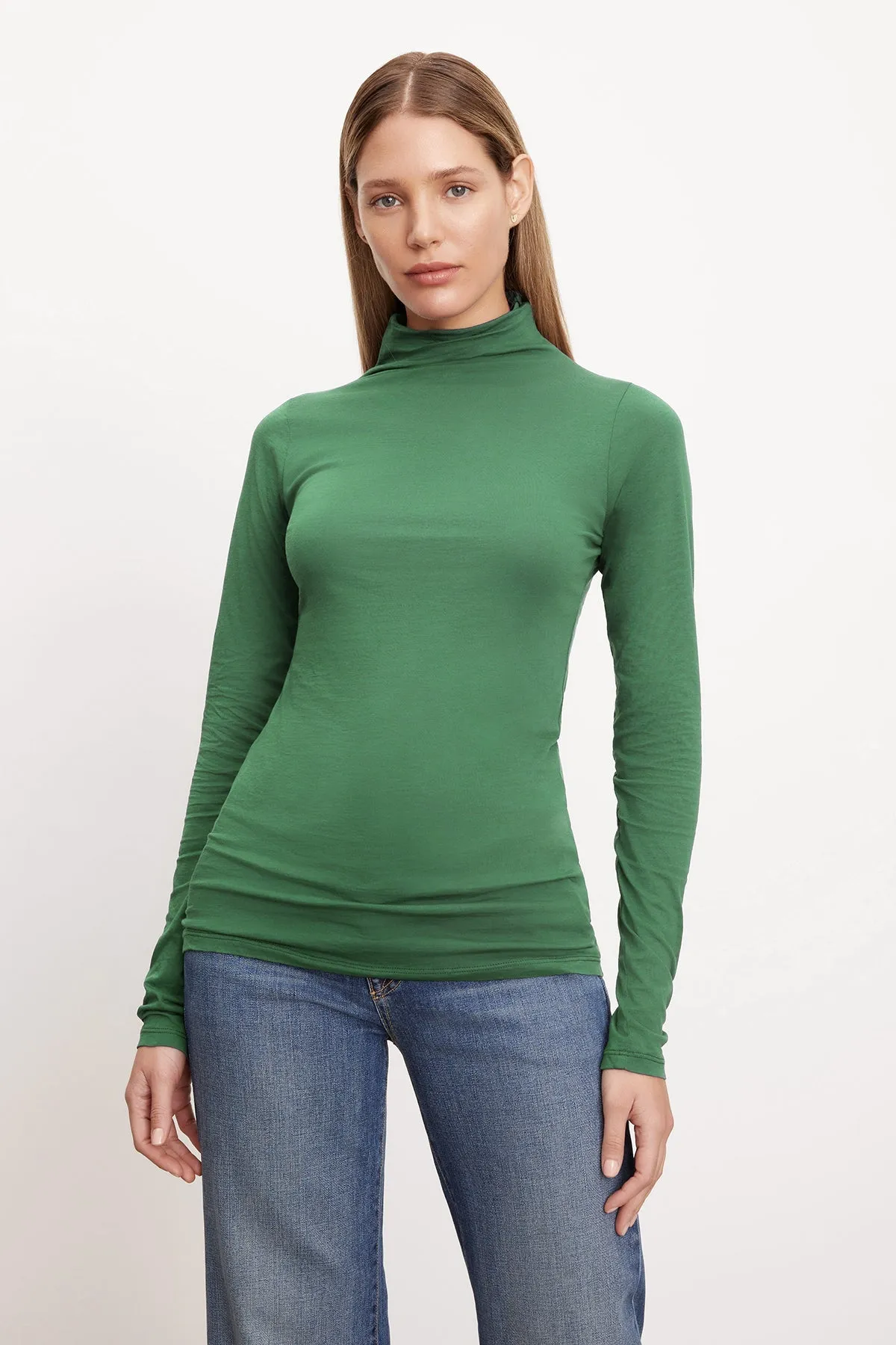 TALISIA GAUZY WHISPER FITTED MOCK NECK TEE